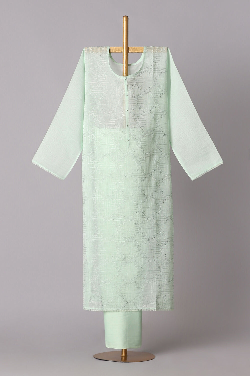 Light Blue Silk Cotton Embroidered Semistitched Suit Set image number null