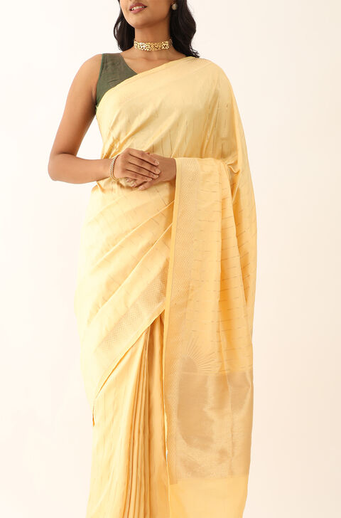 Light Yellow Pure Silk Banarasi Saree