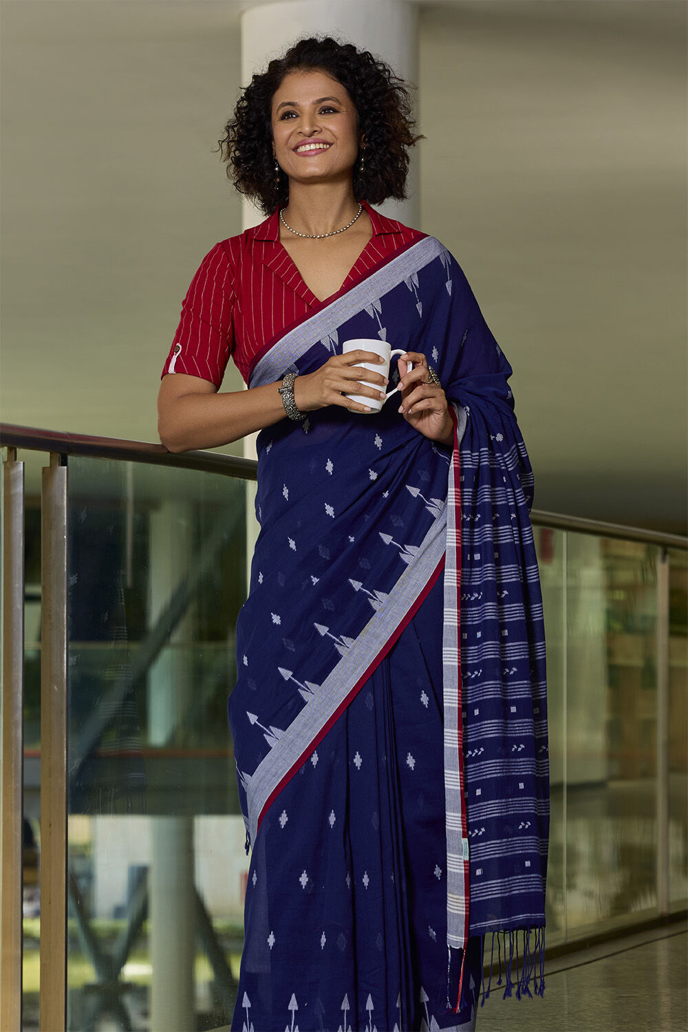 Dark Blue Bengal Pure Cotton Jamdani Saree image number null