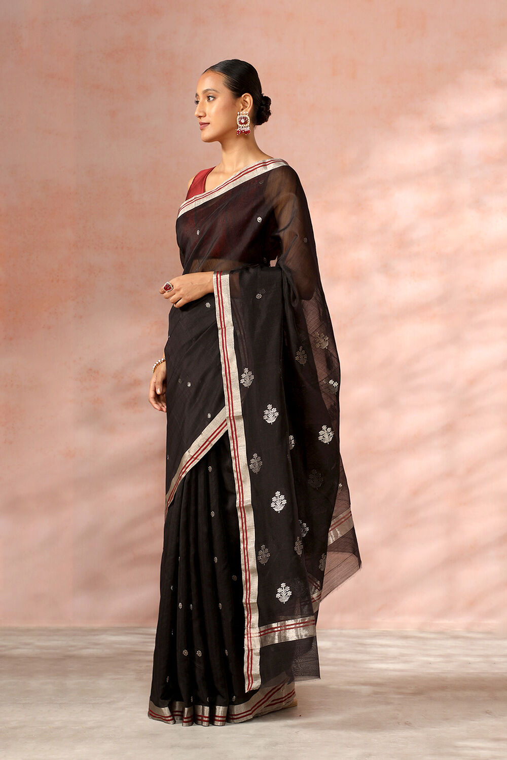 Black Chanderi Pure Silk Cotton Woven Saree image number null