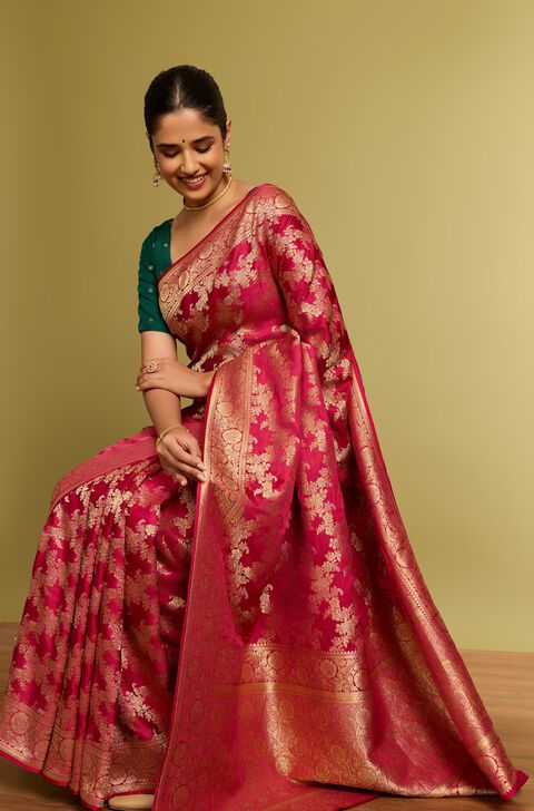 Dark Pink Viscose Woven Saree