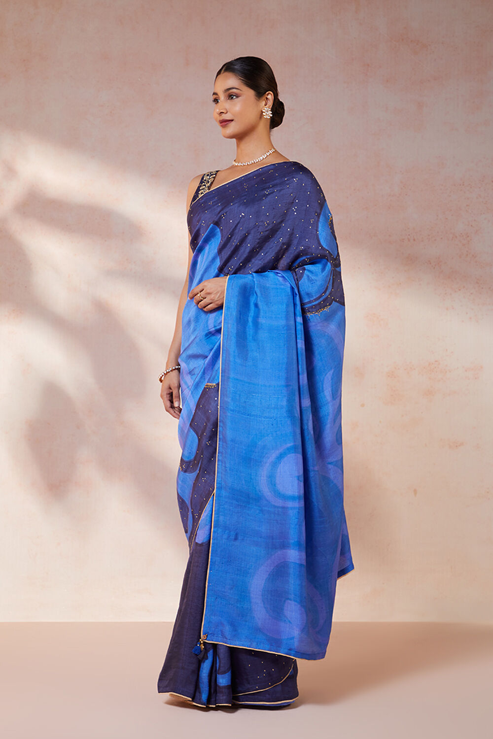 Blue Hand Painted Silk Saree image number null