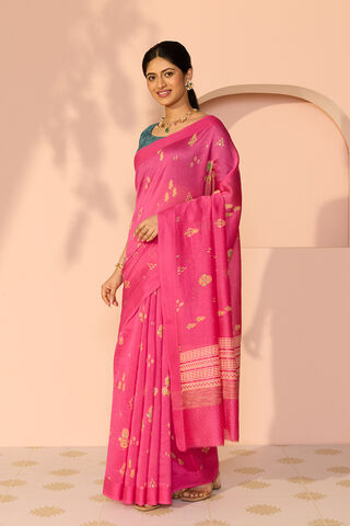 Dark Pink Mukaish Pure Silk Cotton Saree thumbnail image number null