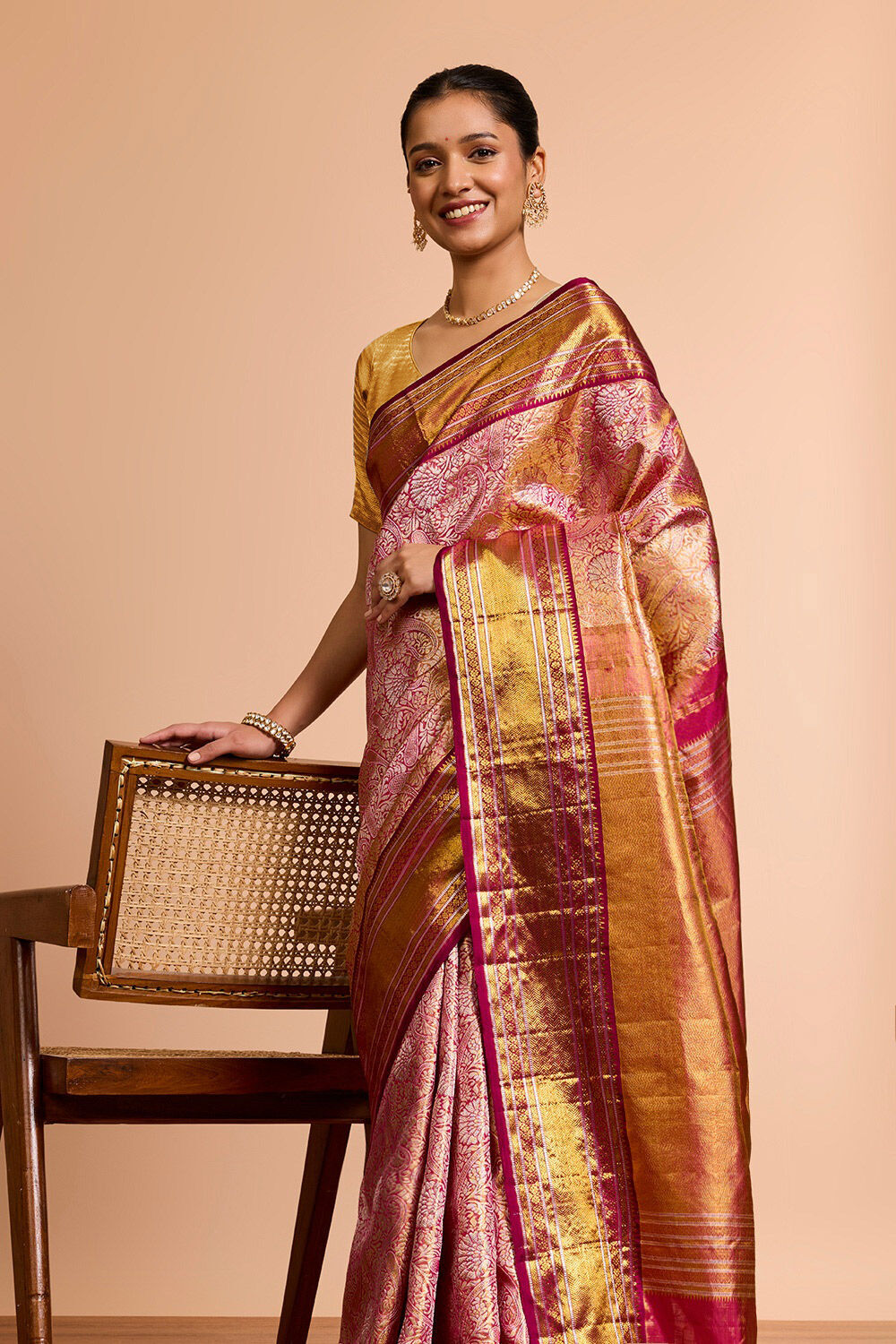 Light Pink Kanjeevaram Pure Silk Tissue Brocade Saree image number null