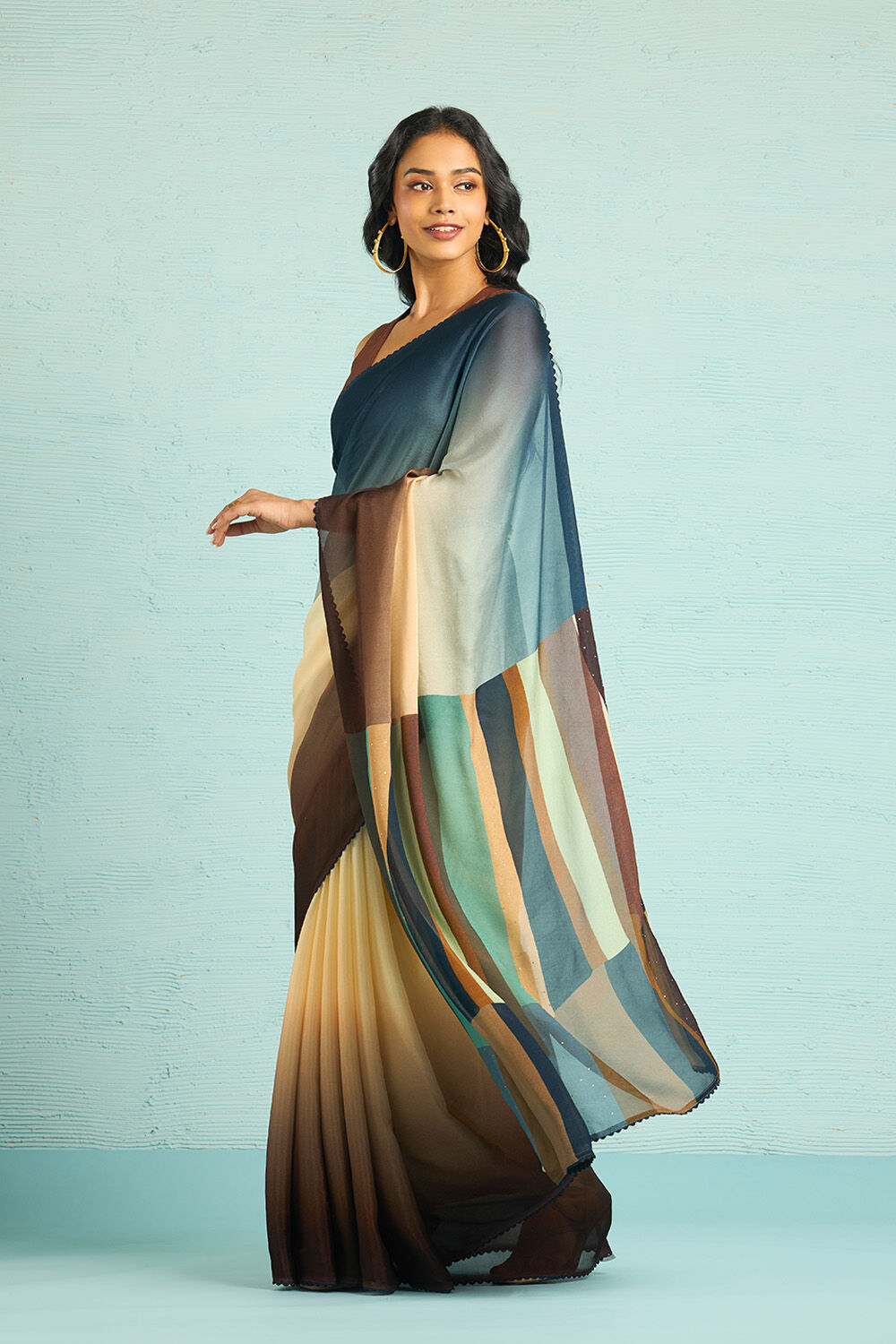 Multicoloured Printed Viscose Crepe Saree image number null