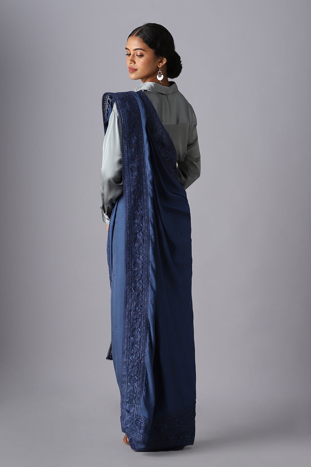 Blue Viscose Embroidered Saree image number null