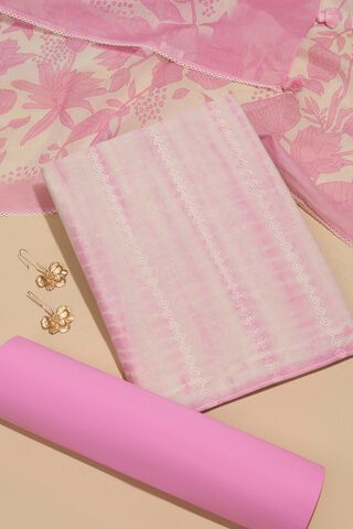 Light Pink Pure Silk Cotton Embroidered Unstitched Suit Set image number