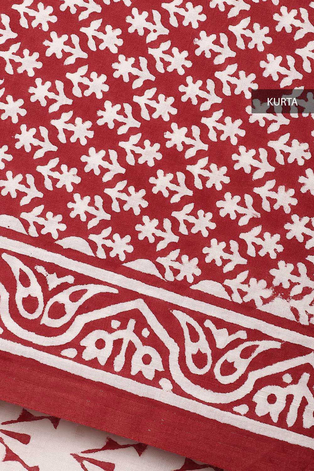 Red Cotton Sanganeri Printed Unstitched Suit Set image number null
