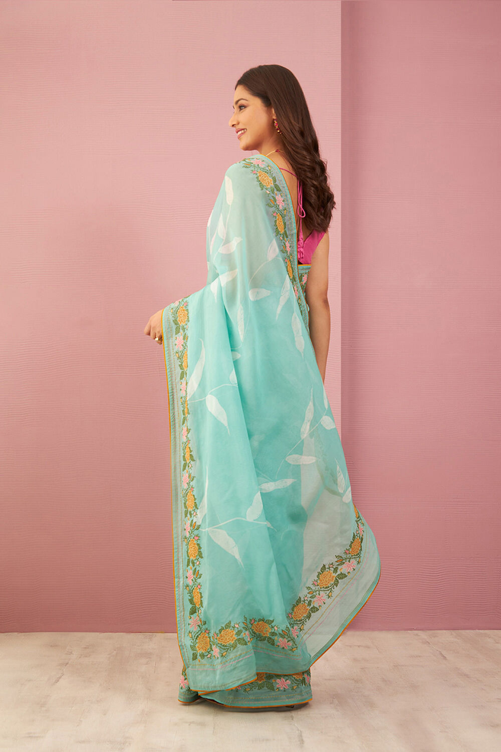 Light Green Tencel Embroidered Saree image number null