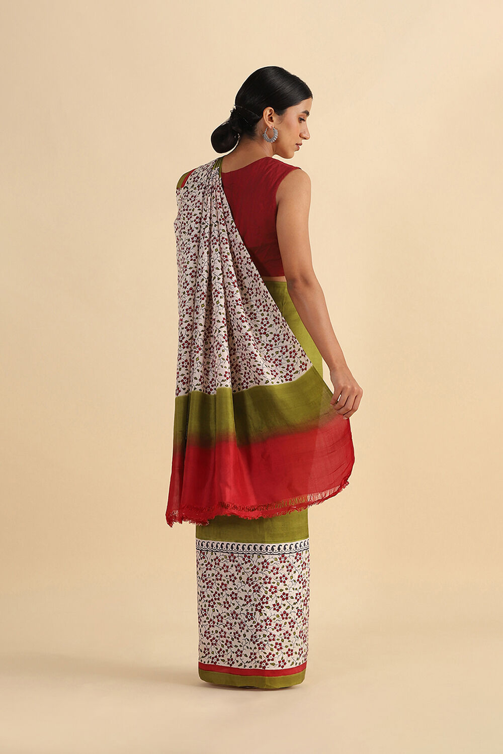 Light Green Hand Blockprinted Pure Silk Saree image number null