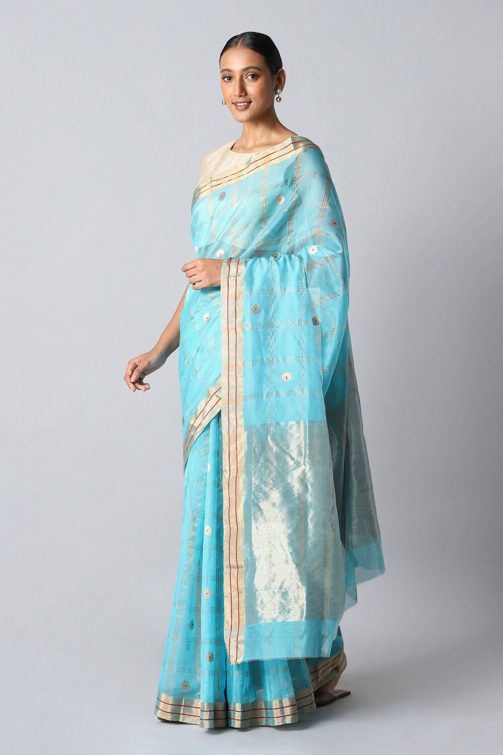 Light Blue Pure Silk Cotton Chanderi Saree image number null