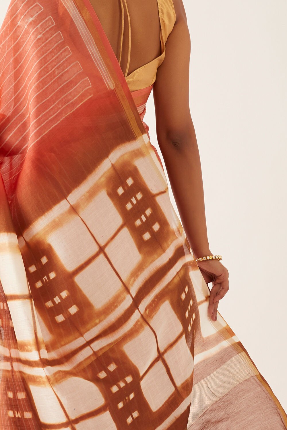 Orange Pure Silk Cotton Shibori Saree image number null