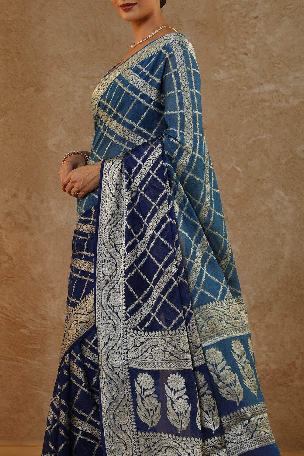 Blue Pure Silk Georgette Cutwork Banarasi Saree image number null