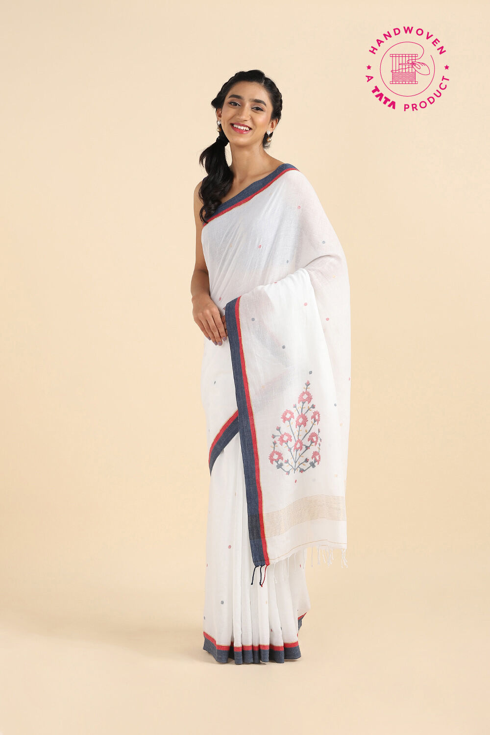Off White Cotton Pure Khadi Jamdani Saree image number null