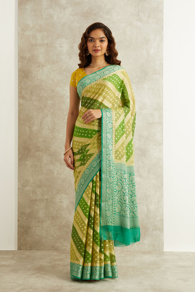 Green Pure Silk Georgette Banarasi Cutwork Saree