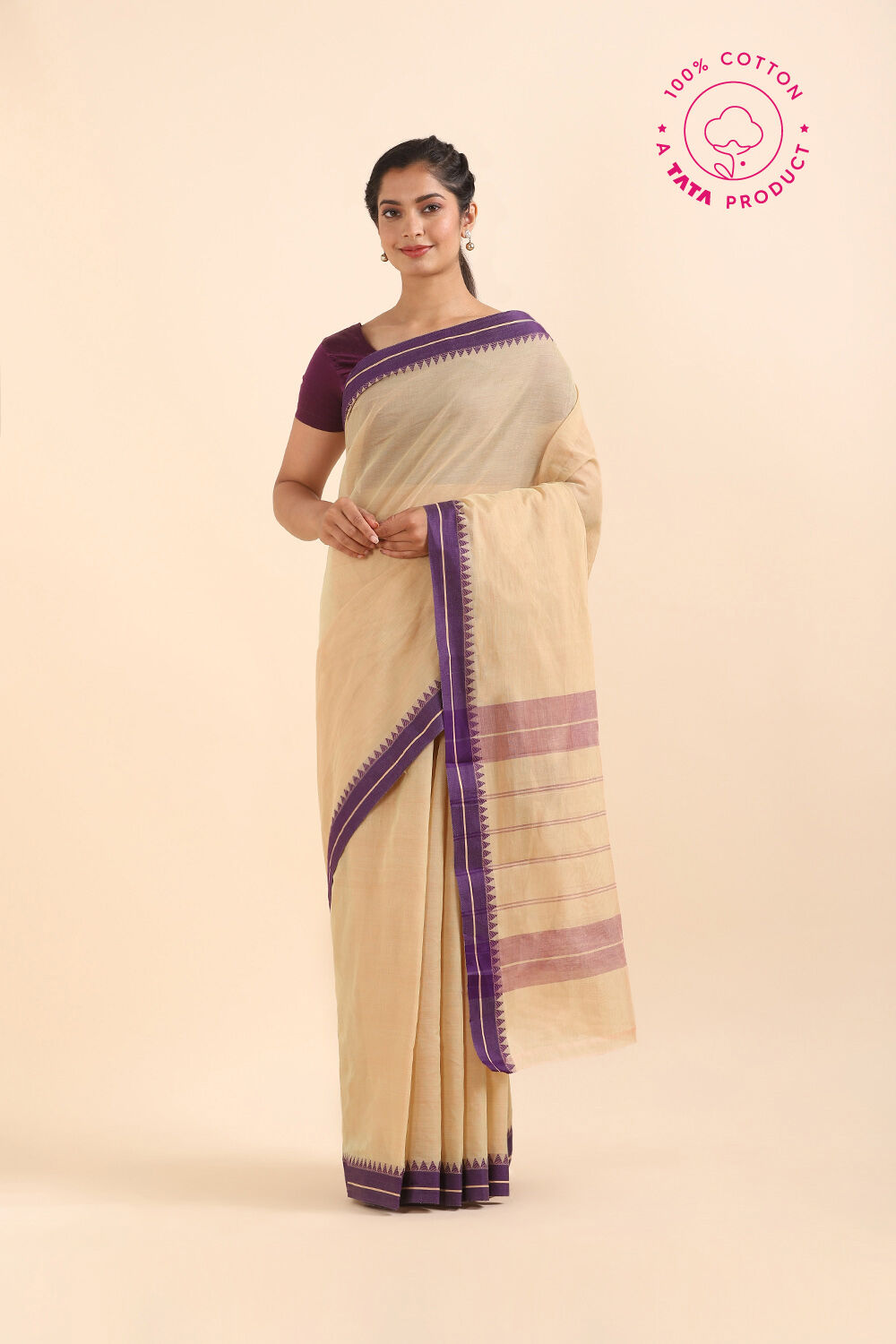 Beige Pure Cotton South Saree image number null
