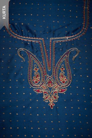 Dark Blue Embroidered Pure Silk Cotton Unstitched Suit Set thumbnail image number null