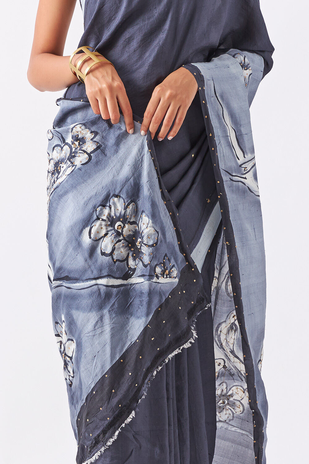 Grey Pure Silk Hand Painted Saree image number null