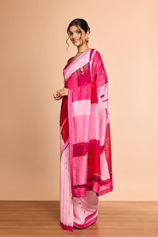 Light Pink Pure Silk Linen Printed Embroidered Saree thumbnail image number null