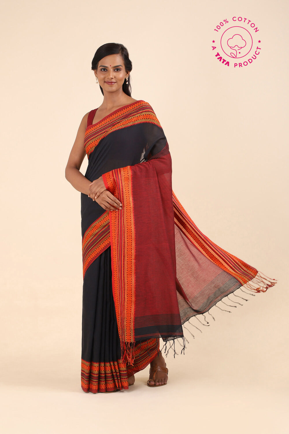Black Pure Cotton Bengal Saree image number null