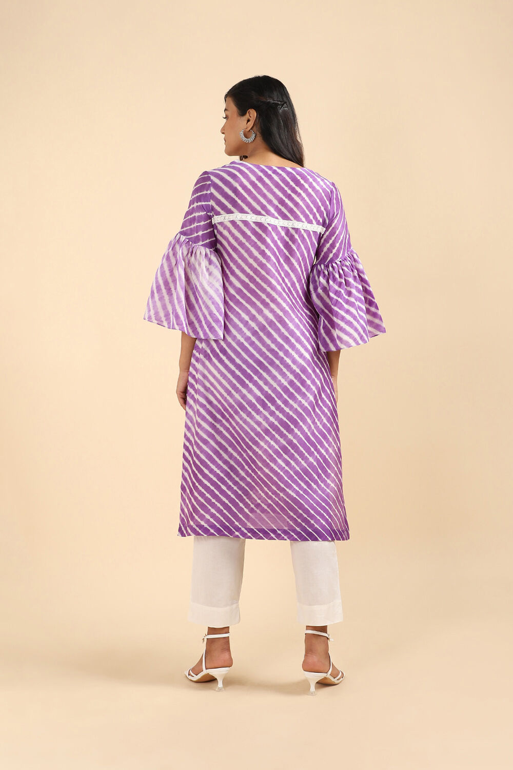 Light Violet Silk Cotton Tie and Dye Leheriya Kurta image number null