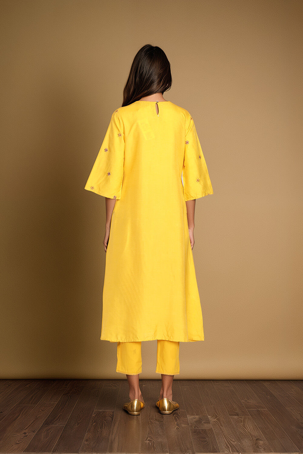 Yellow Embroidery Viscose Cotton Kurta Set image number null