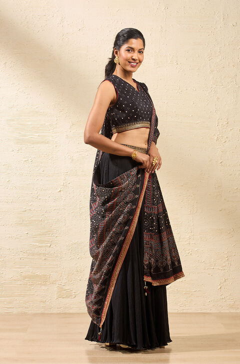 Black Viscose Ajrakh Lehenga