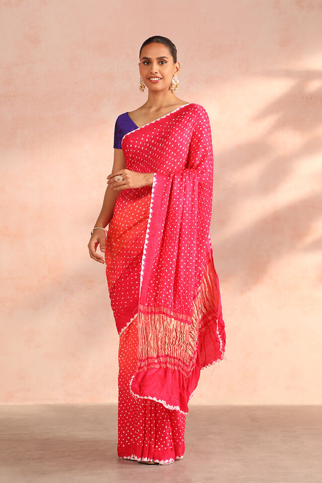 Pink Gujarat Pure Silk Bandhani Saree