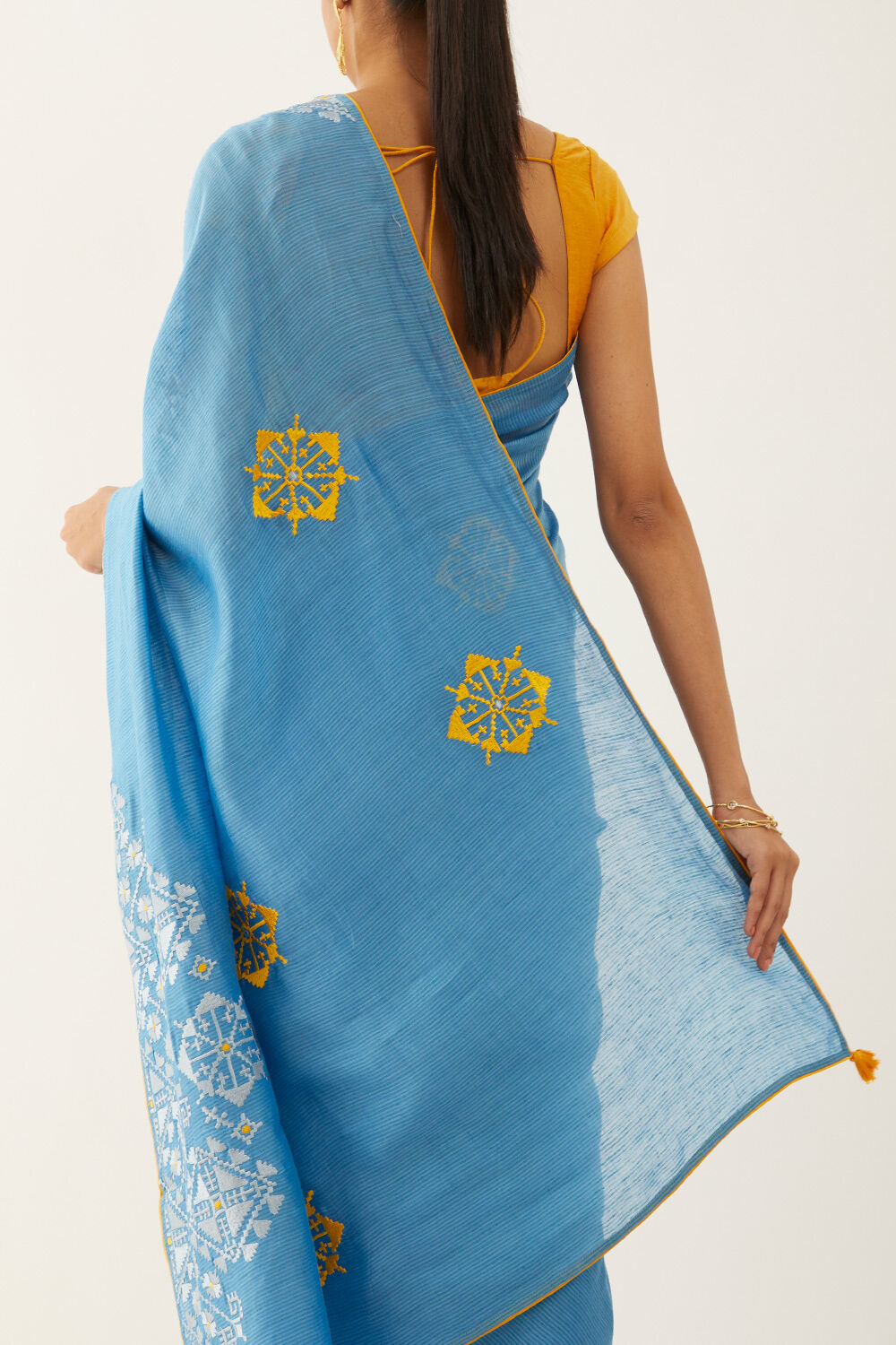 Blue Pure Silk Modal Embroidery Saree image number null