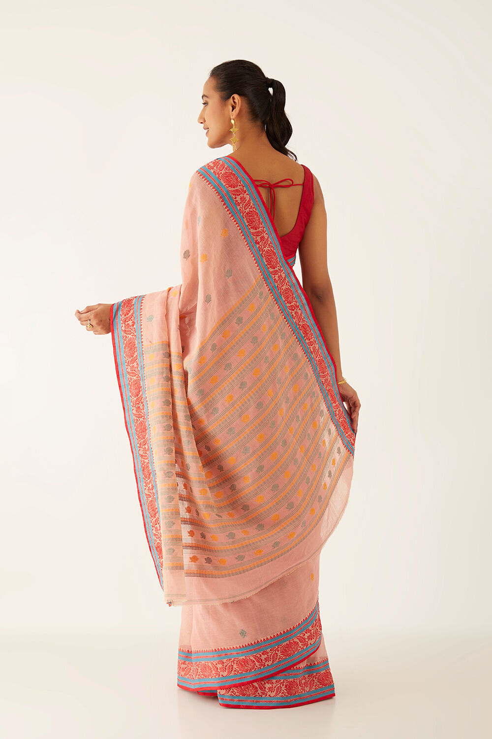 Pink Pure Cotton Jamdani Bengali Saree image number null