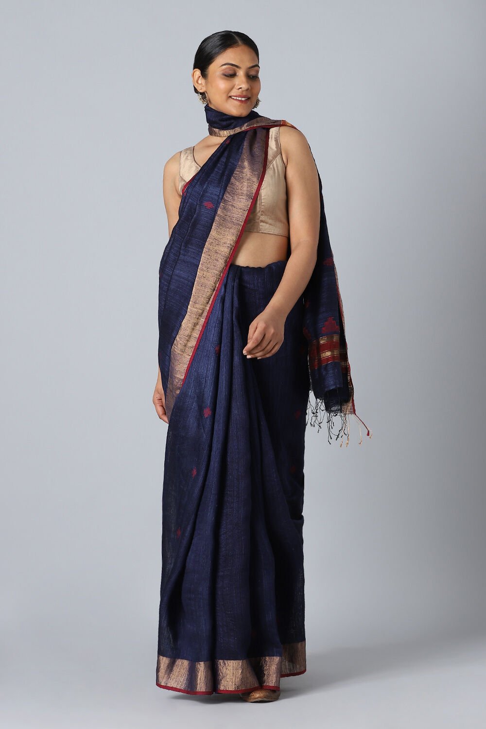 Dark Blue Pure Silk Vanya Jamdani Saree image number null