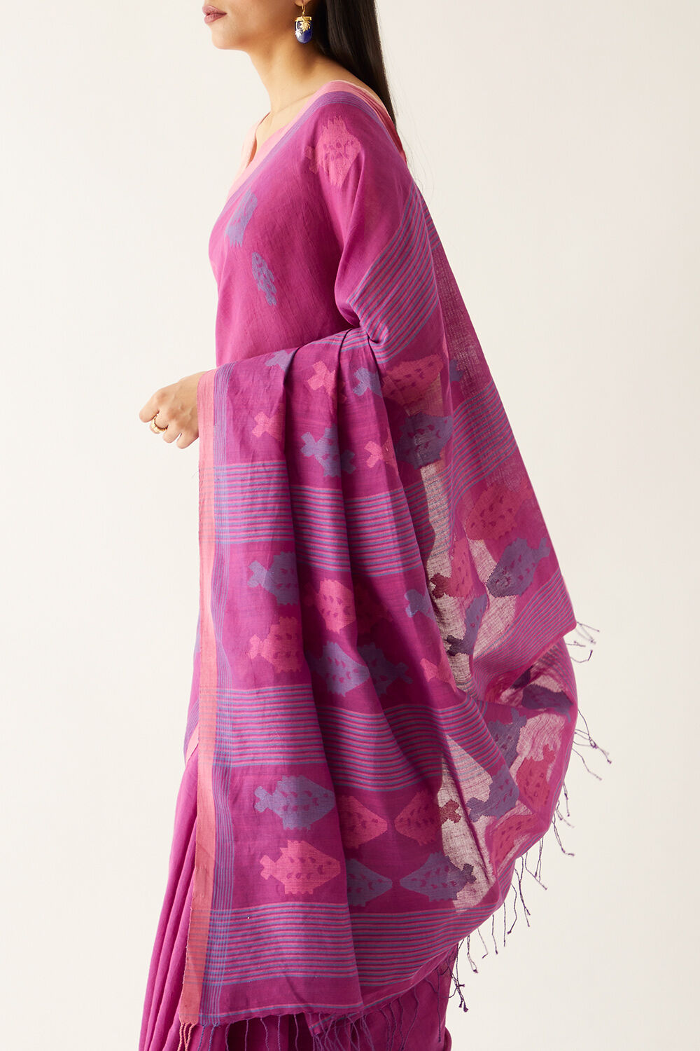 Violet Pure Cotton Jamdani Saree image number null