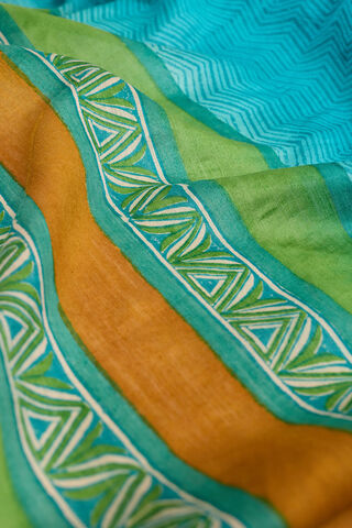 Blue Block Printed Silk Muga Saree thumbnail image number null