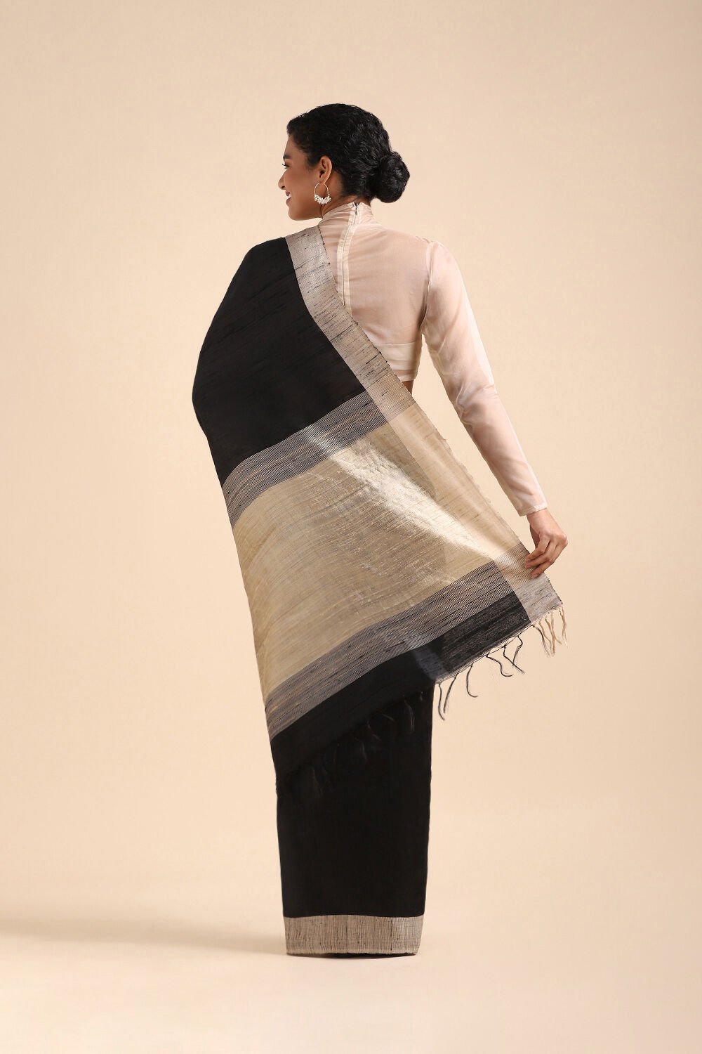 Black Pure Tussar Silk Bhagalpuri Saree image number null