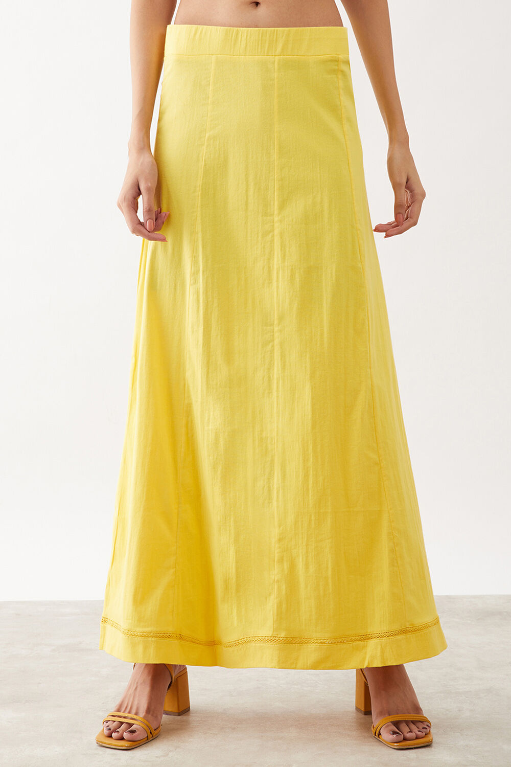Yellow Woven Cotton Lycra Skirt image number null