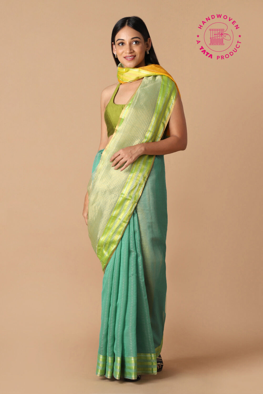Light Green Pure Silk Cotton Maheswari Saree image number null