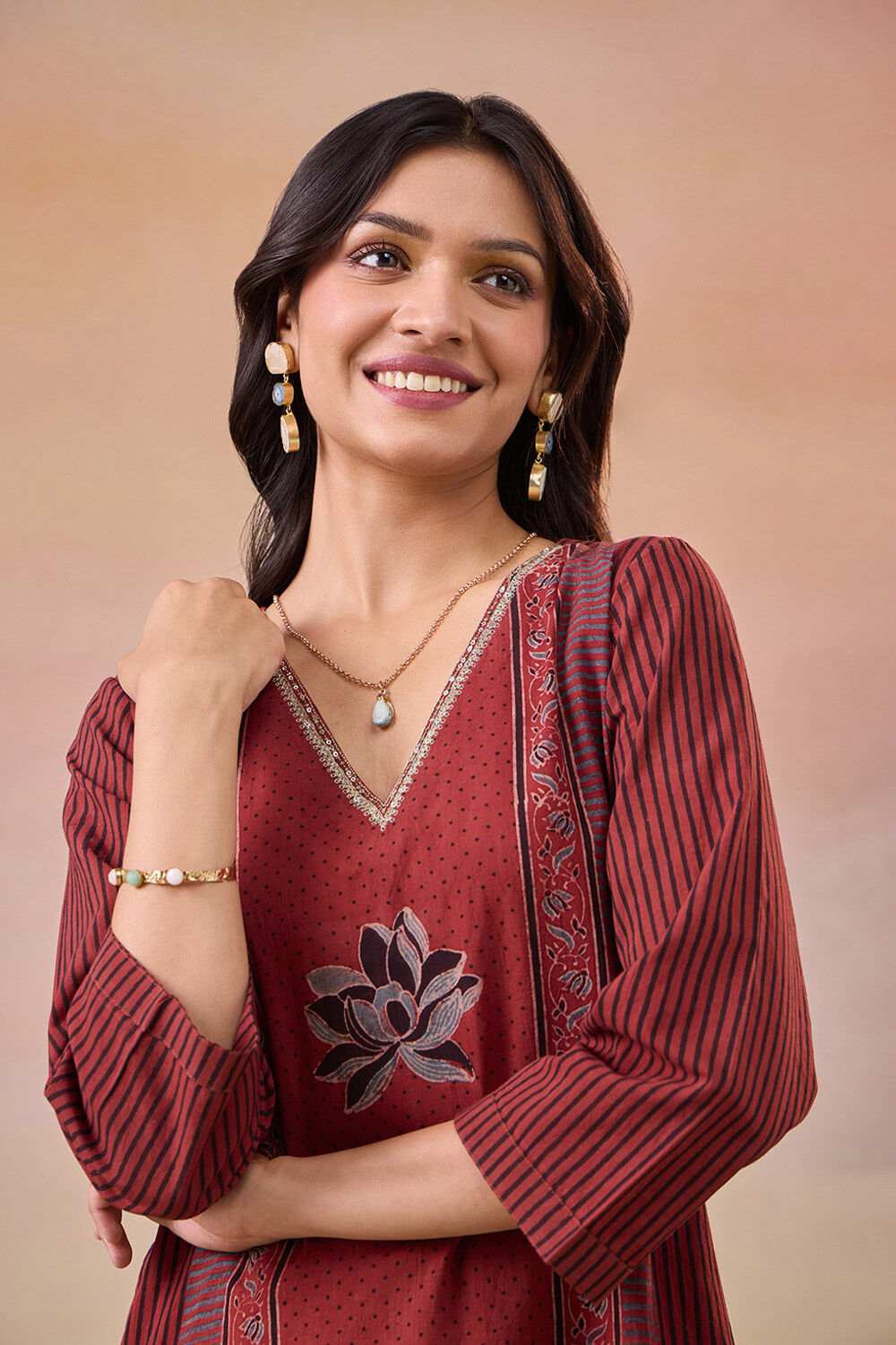 Red Pure Cotton Ajrakh Kurta image number null