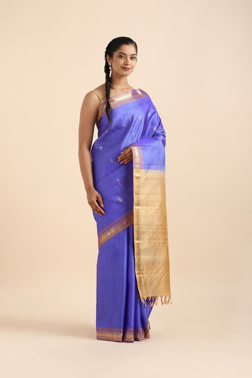 Blue Pure Silk Kanjivaram inspired Saree image number null