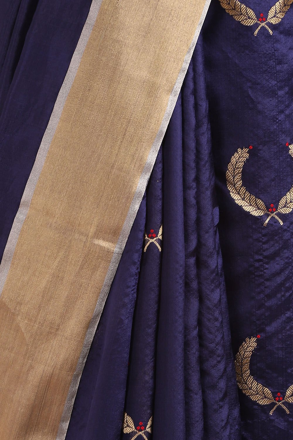 Dark Blue Pure Silk Chanderi Saree image number null