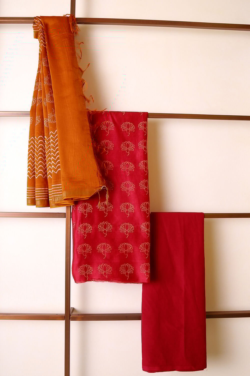 Dark Pink Pure Silk Cotton Suit Set image number null