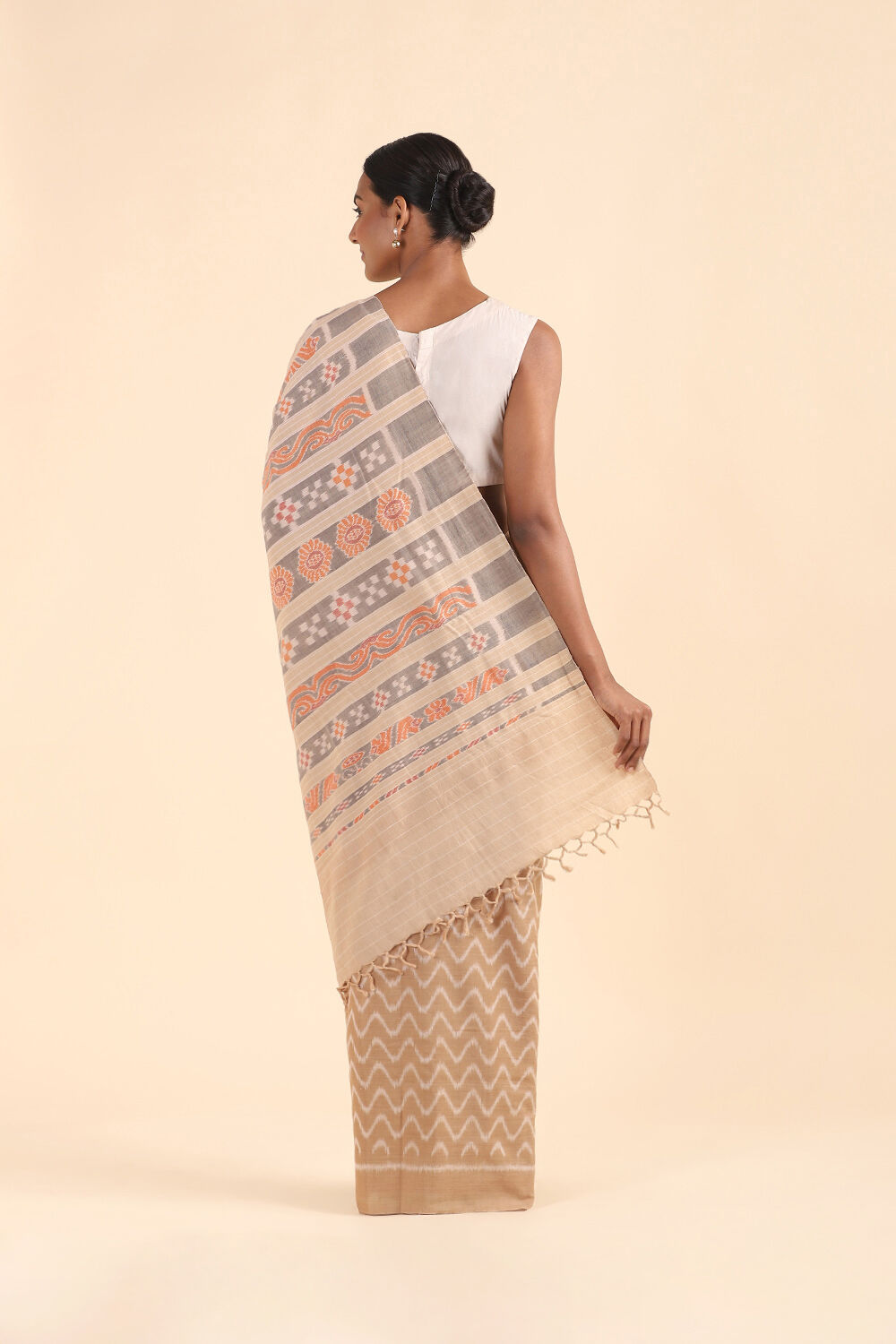 Beige Pure Cotton Odissa Ikat Saree image number null