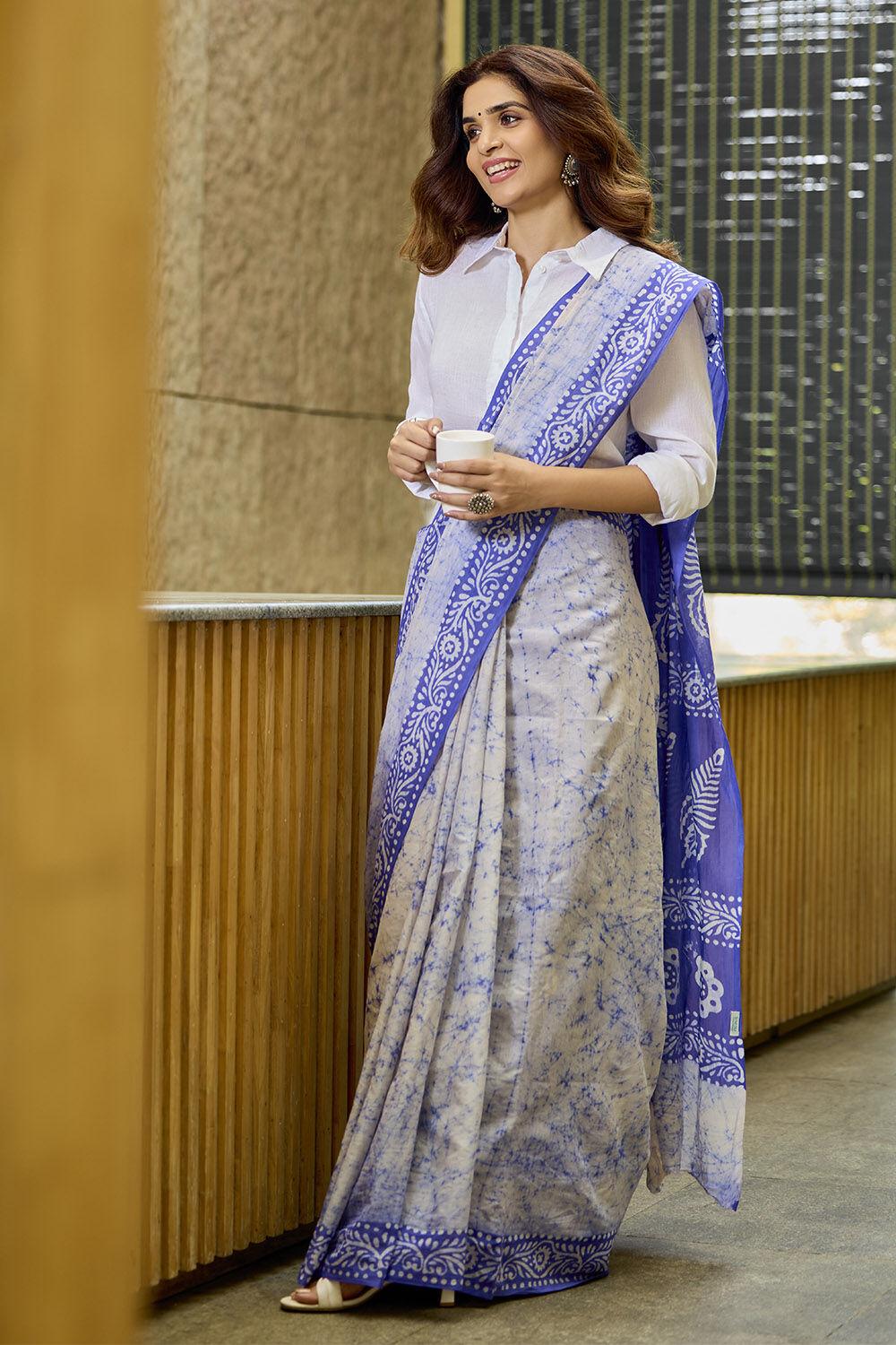 White Pure Cotton Batik Saree image number null