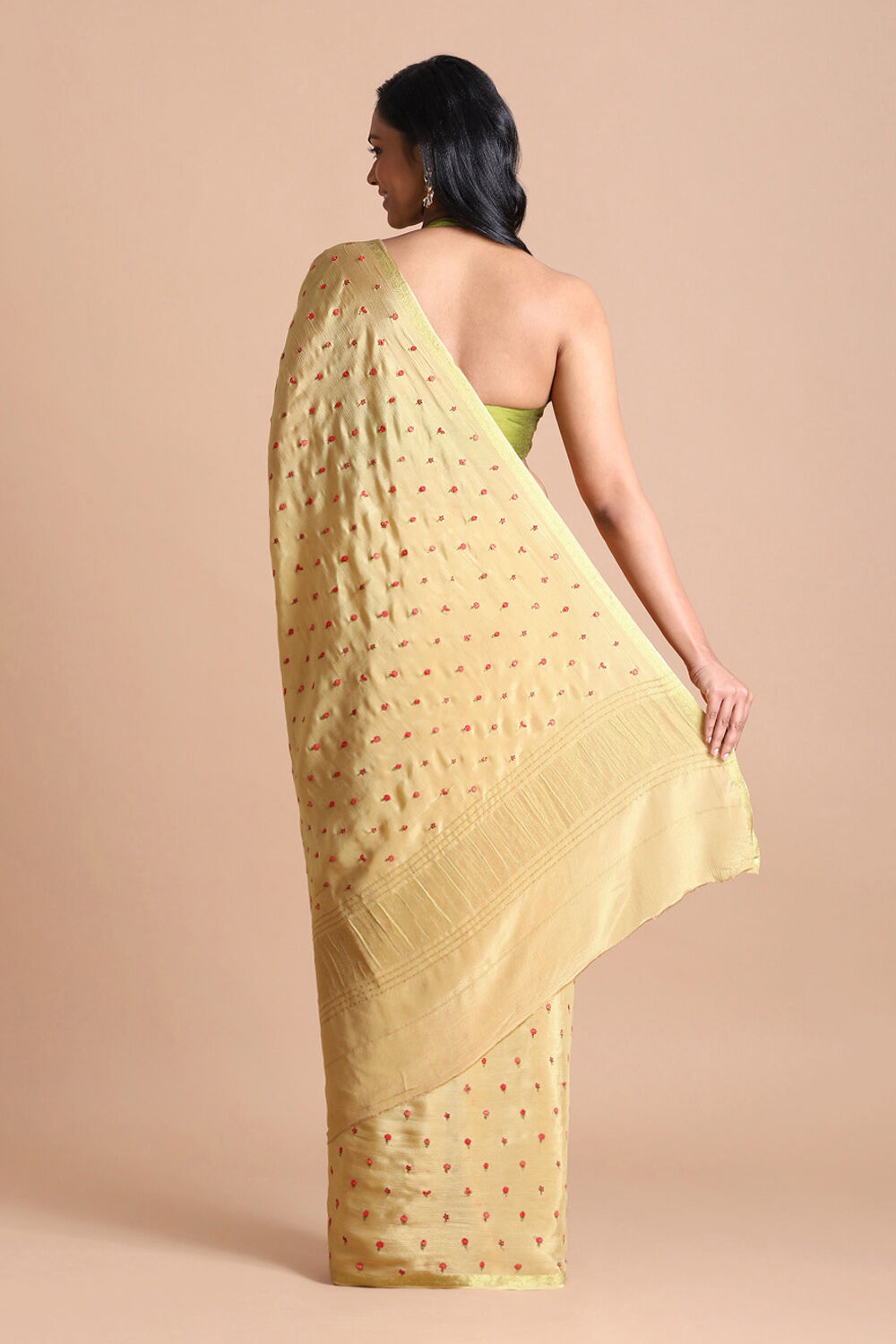 Beige Pure Viscose Embroidered Saree image number null