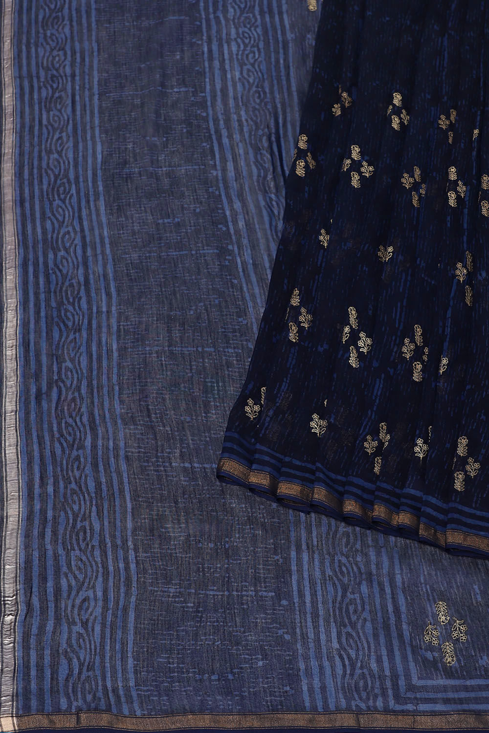 Blue Pure Silk Cotton Embroidered Saree image number null
