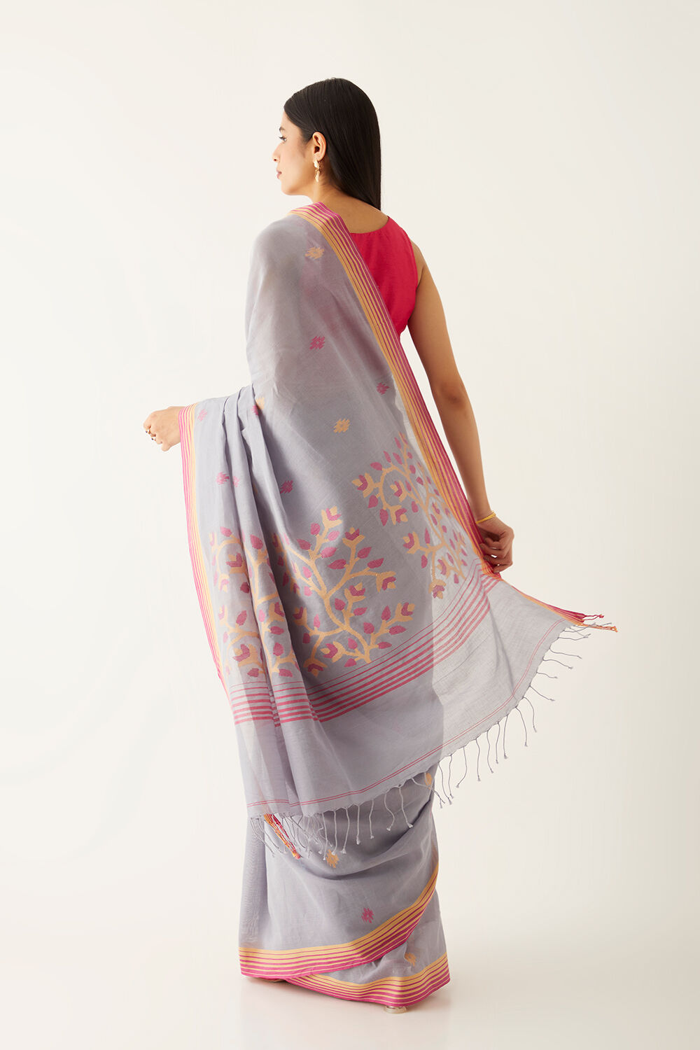 Grey Pure Cotton Bengal Saree image number null