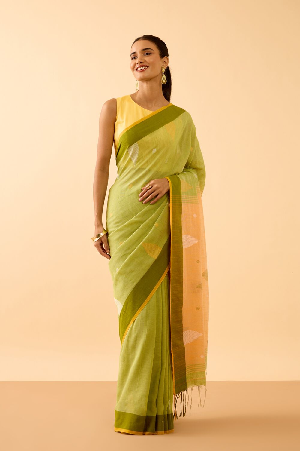 Light Green Bengal Pure Cotton Jamdani Saree image number null