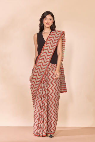 Dark Red Rajasthan Block Printed Pure Cotton Saree thumbnail image number null