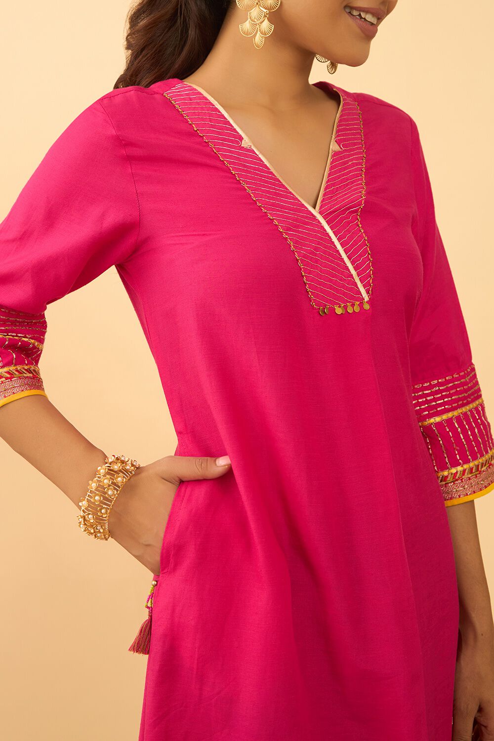 Pink Viscose Embroidered Kurta image number null
