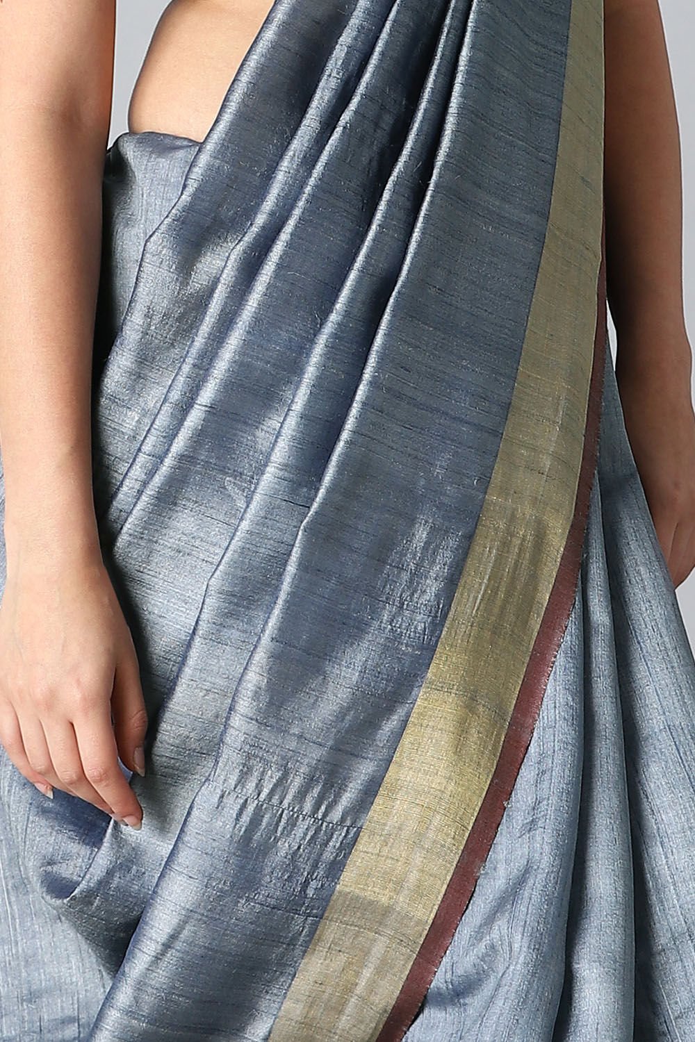Grey Pure Tussar Bhagalpuri Saree image number null