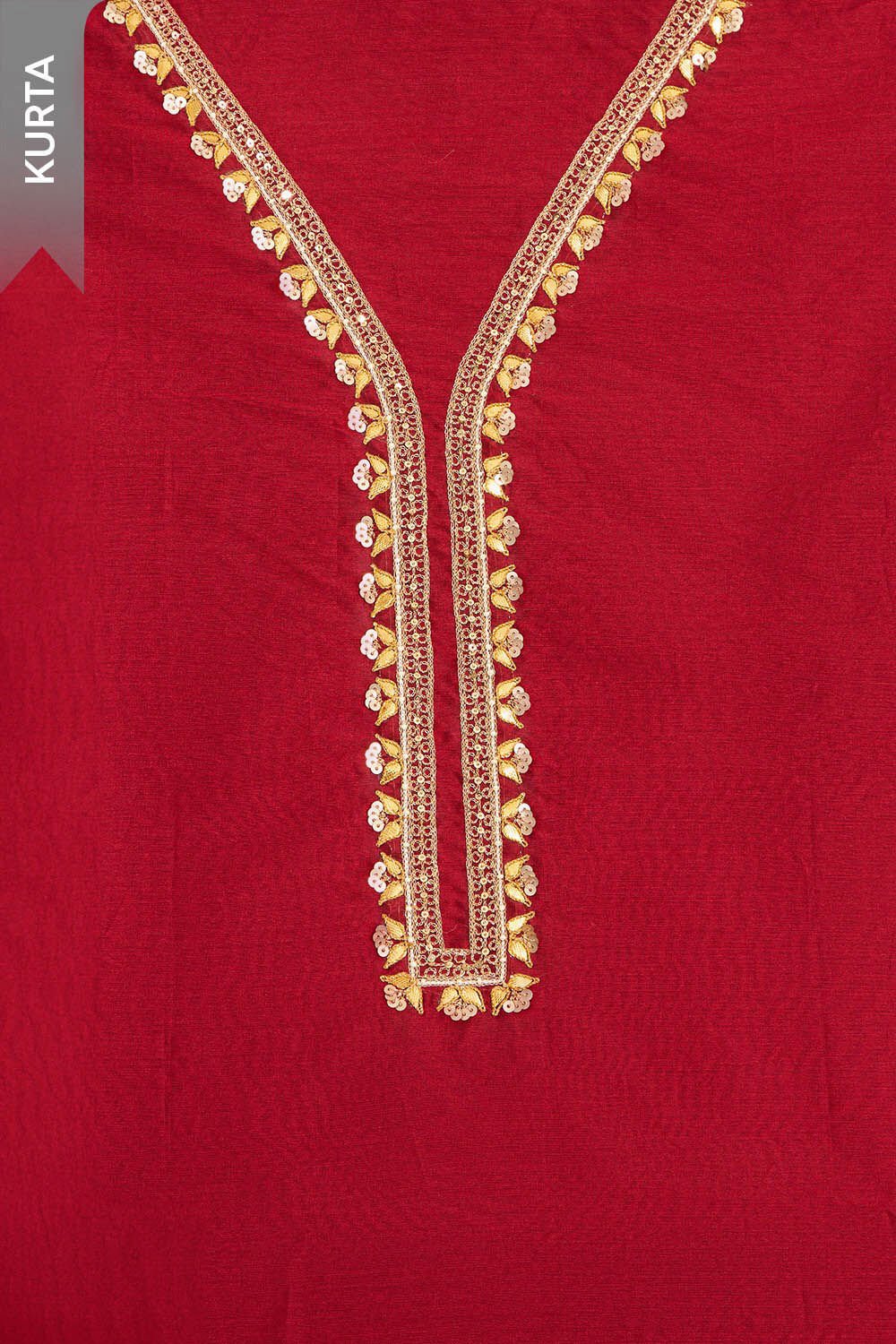 Red Pure Silk Cotton Embroidered Unstitched Suit Set image number null
